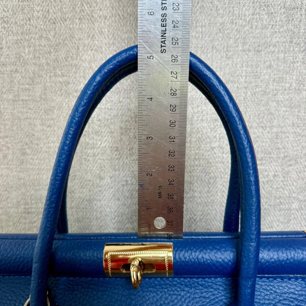 Italian Leather Satchel Quiet Luxury Y2K Cobalt‎ Blue Top Handle Crossbody Bag